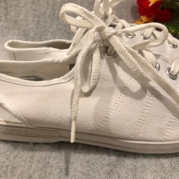 White Canvas Peep Toe Slingback Sneakers - Picture 12 of 16